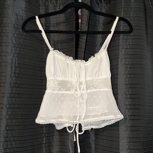 Edikted Cropped Sheer Polka Dot Lace Cami